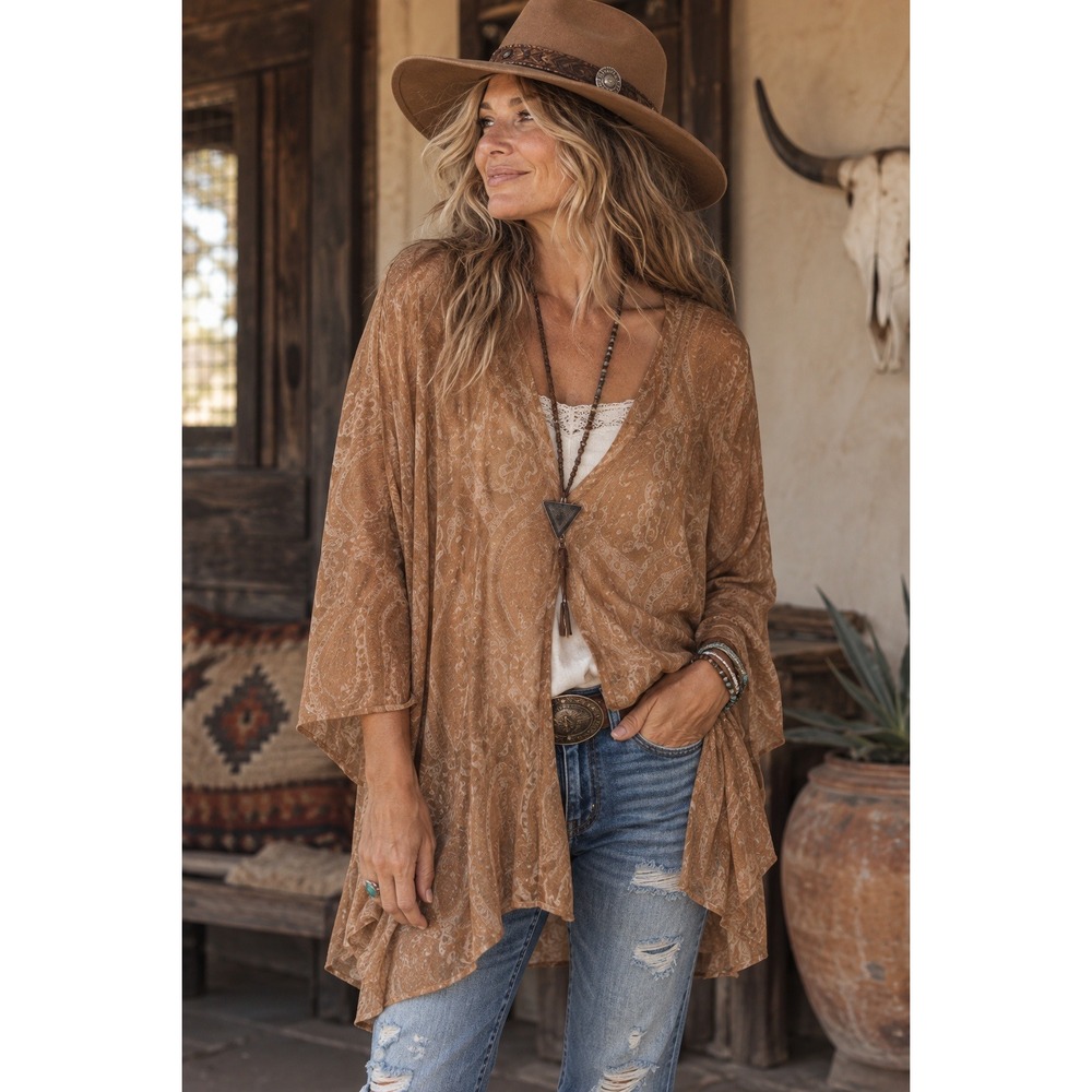 J. Jill Sheer Paisley Cardigan Top Boho Western Lagenlook Festival Flowy Tunic L